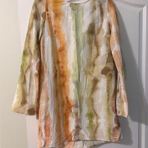 H&M Watercolor Stripe Tunic in White, Pale Green & Orange